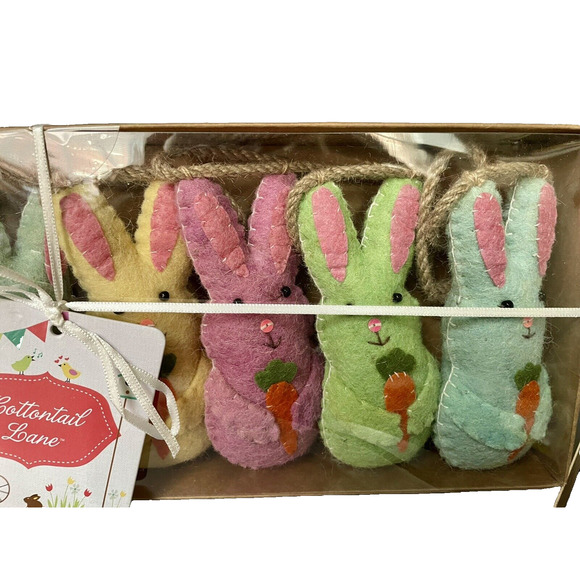 COTTONTAIL LANE 6ft Felt Pastel Easter Bunny Rabbit & Carrots Spring Garland NEW - Picture 2 of 6
